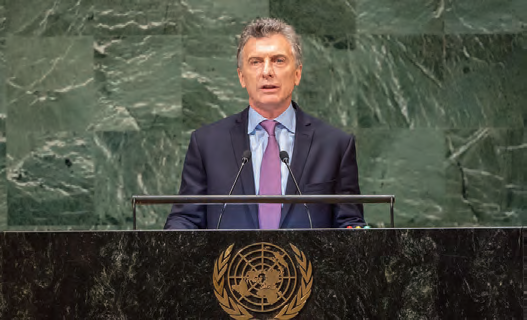 A speaker addresses the United Nations General Assembly from the podium