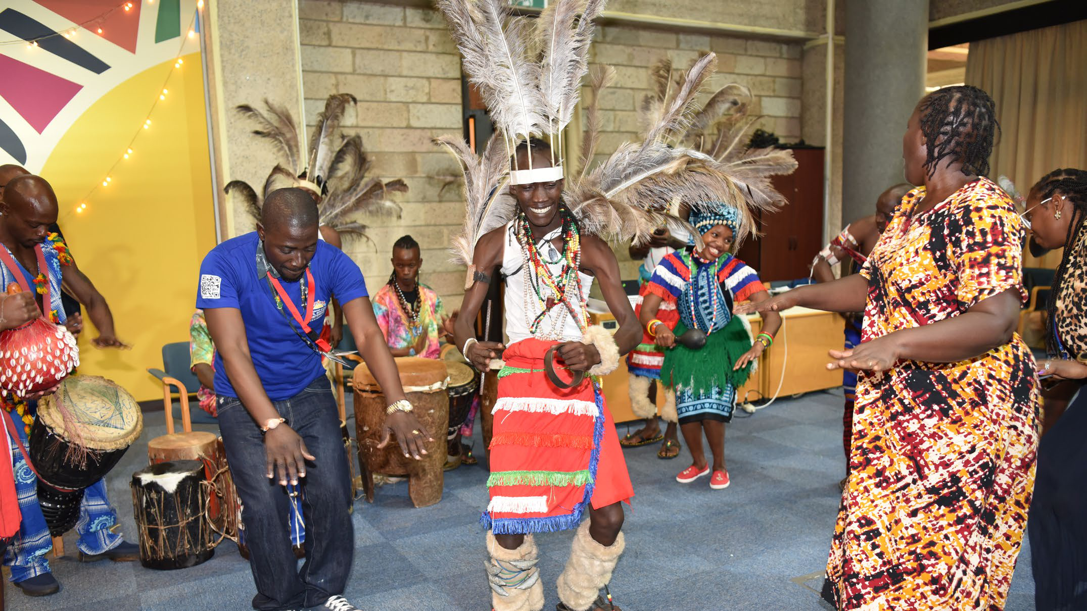Drummers and dancers perform at the UN Civil Society Conference in Nairobi