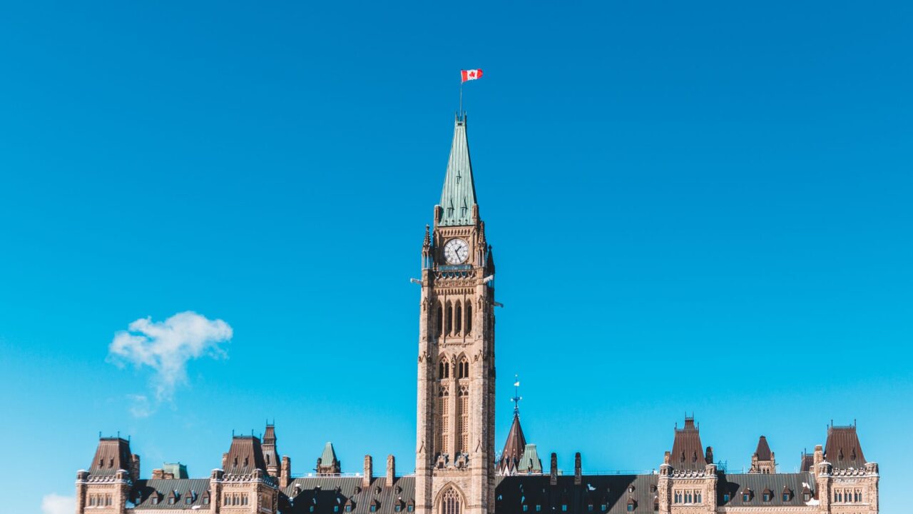 The Peace Tower and Centre Block of the Canadian Parliament in Ottawa.